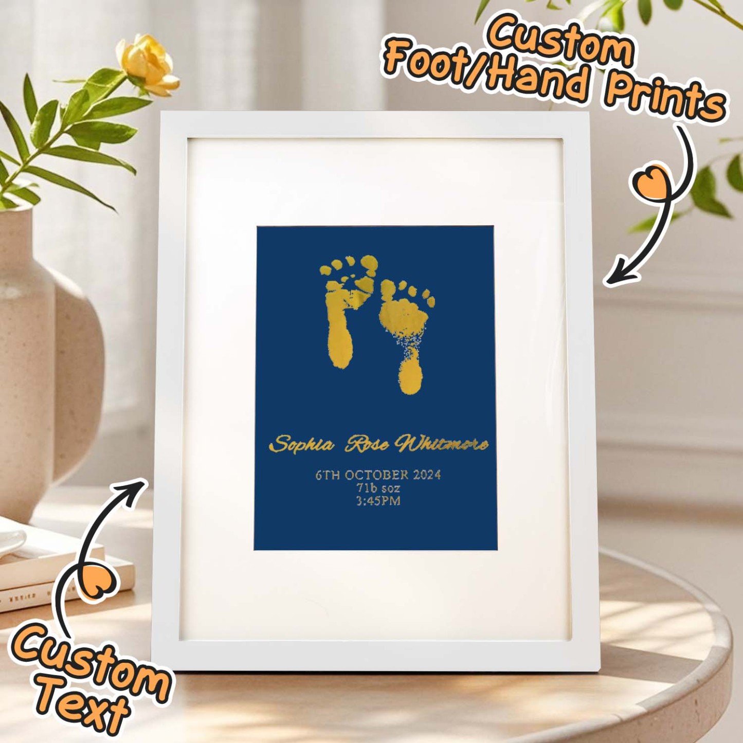 Personalised Foiled Baby Hand & Footprint Artwork A Good Gift - soufeelmy