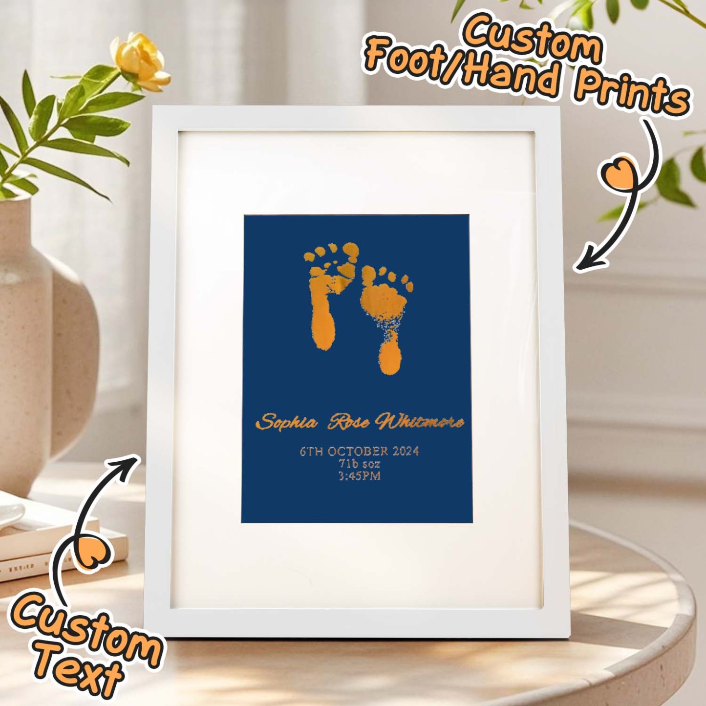 Personalised Foiled Baby Hand & Footprint Artwork A Good Gift - soufeelmy