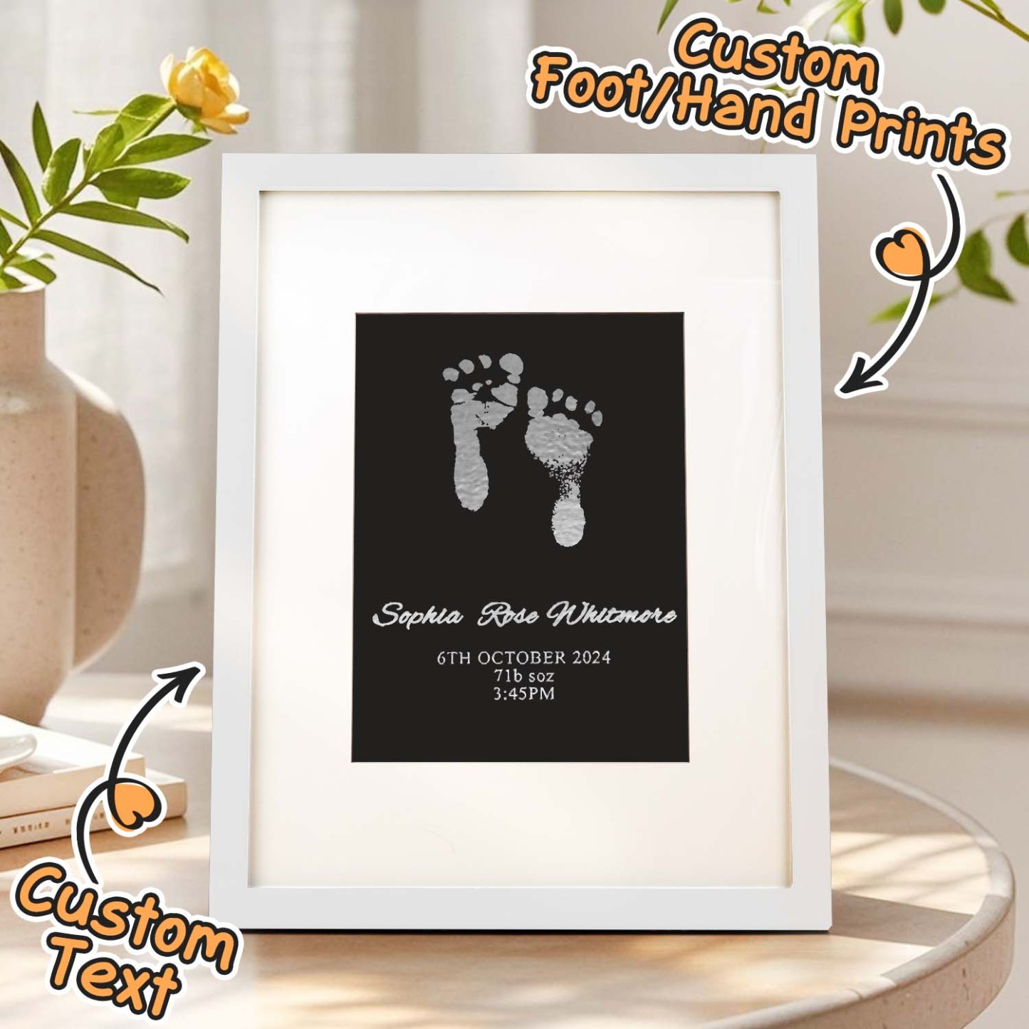 Personalised Foiled Baby Hand & Footprint Artwork A Good Gift - soufeelmy