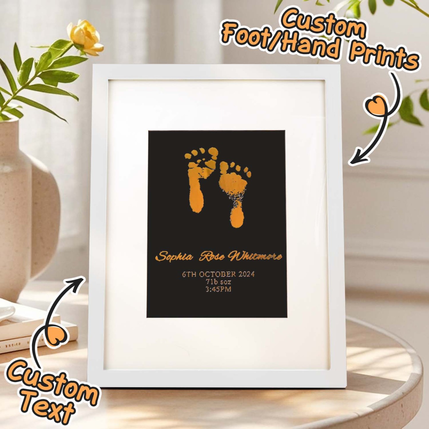 Personalised Foiled Baby Hand & Footprint Artwork A Good Gift - soufeelmy