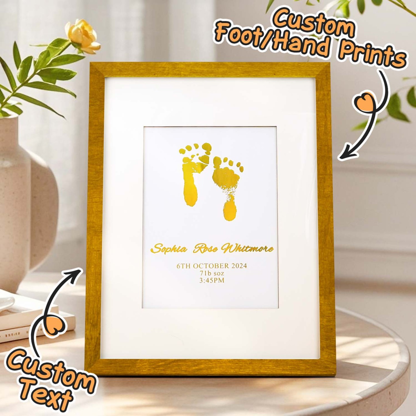 Personalised Foiled Baby Hand & Footprint Artwork A Good Gift - soufeelmy