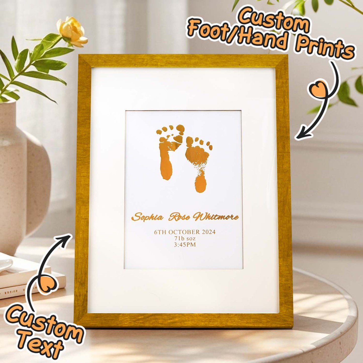 Personalised Foiled Baby Hand & Footprint Artwork A Good Gift - soufeelmy