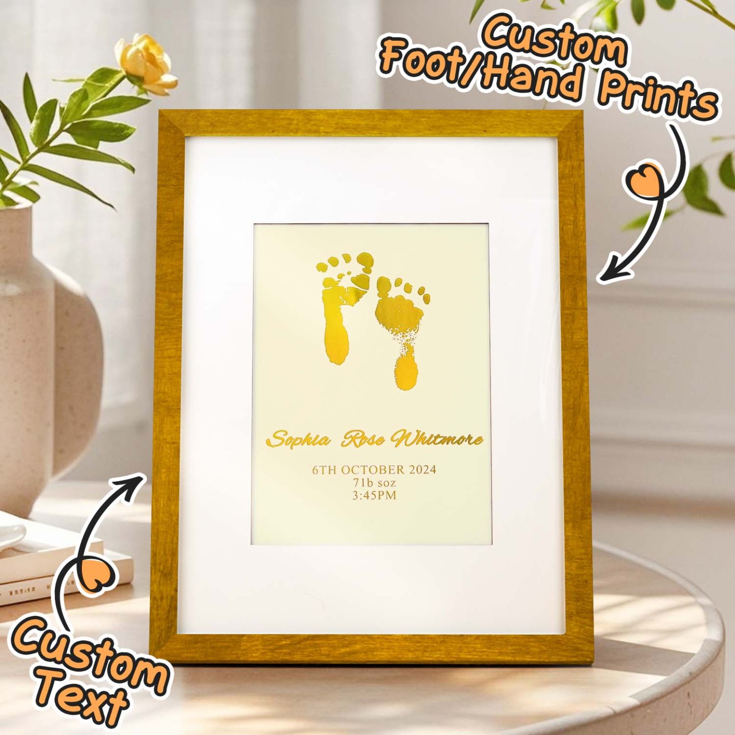 Personalised Foiled Baby Hand & Footprint Artwork A Good Gift - soufeelmy