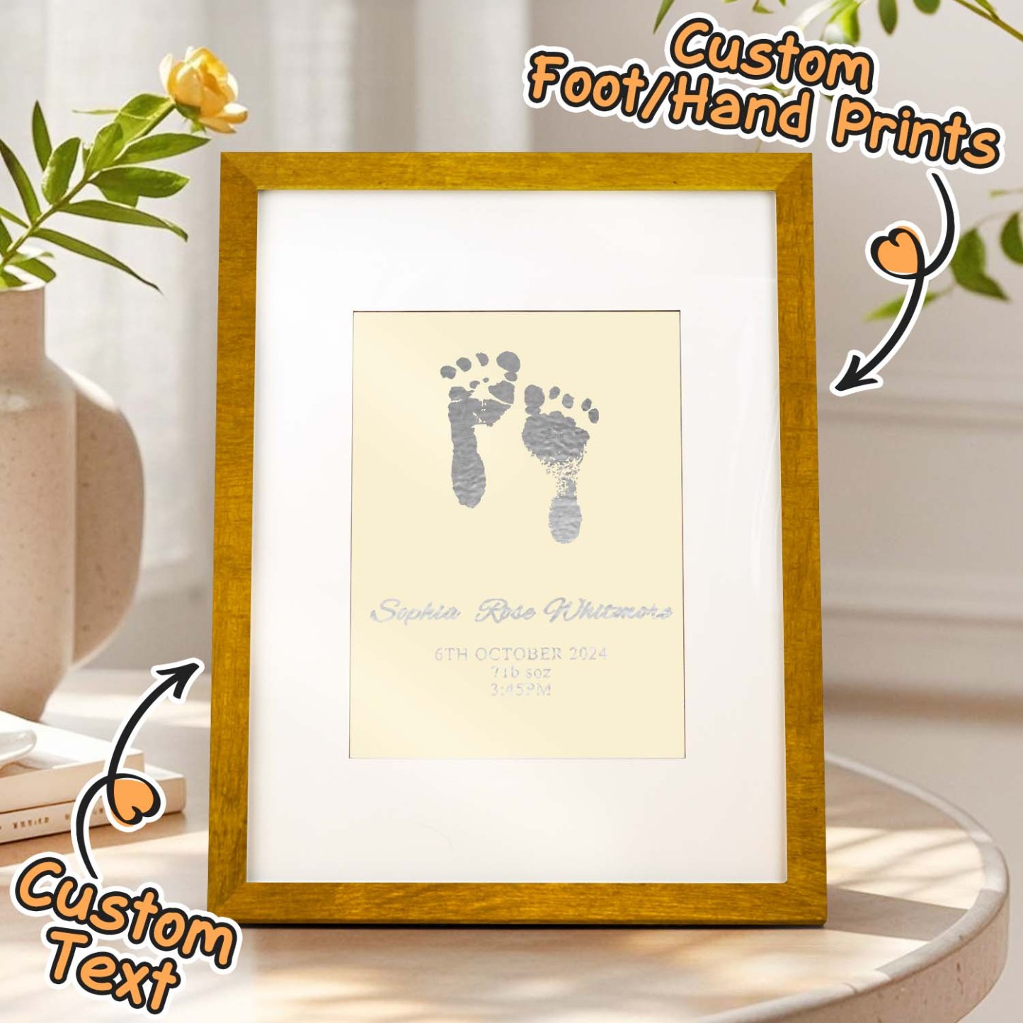 Personalised Foiled Baby Hand & Footprint Artwork A Good Gift - soufeelmy