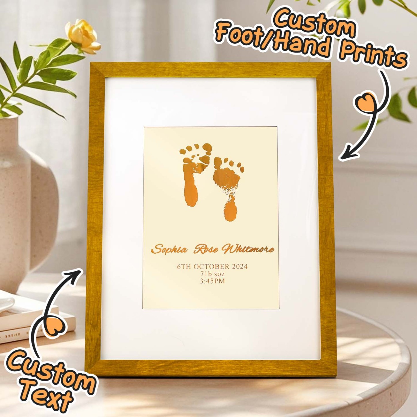 Personalised Foiled Baby Hand & Footprint Artwork A Good Gift - soufeelmy