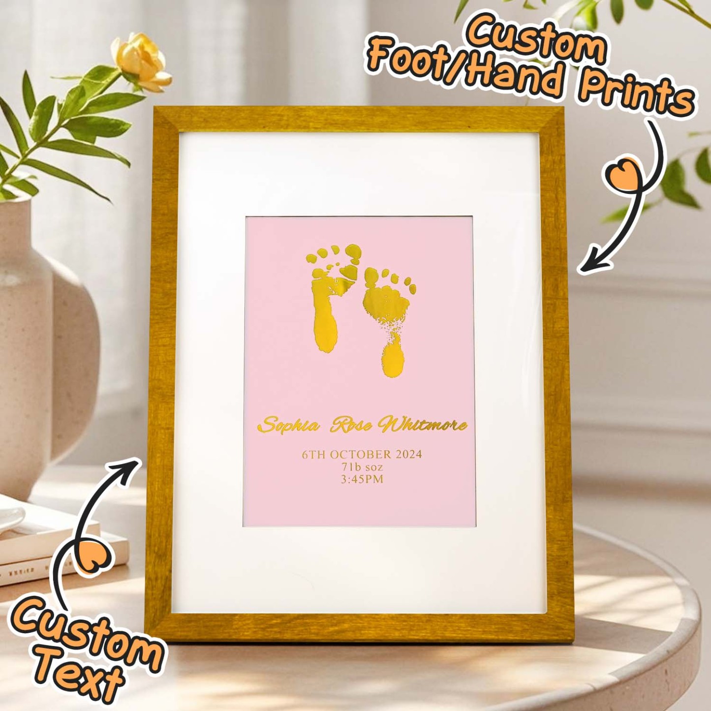 Personalised Foiled Baby Hand & Footprint Artwork A Good Gift - soufeelmy