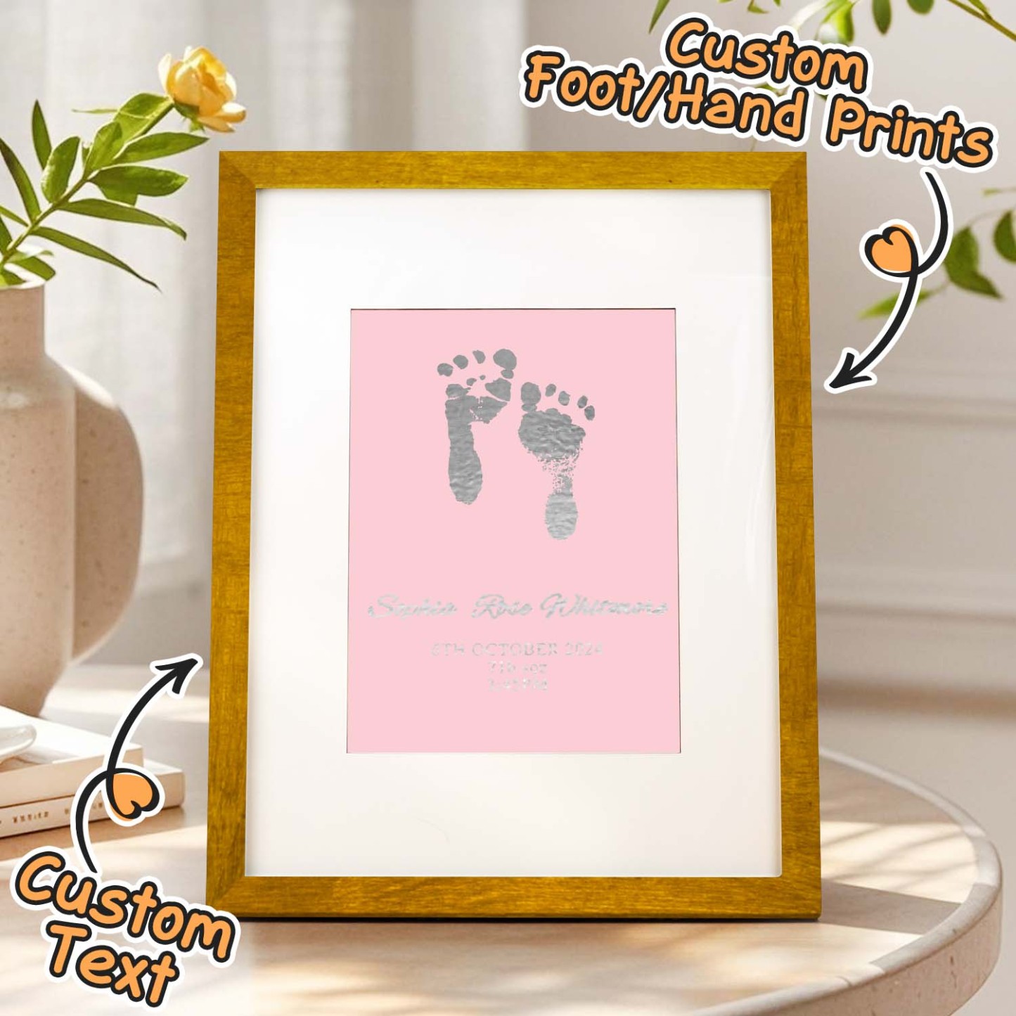 Personalised Foiled Baby Hand & Footprint Artwork A Good Gift - soufeelmy
