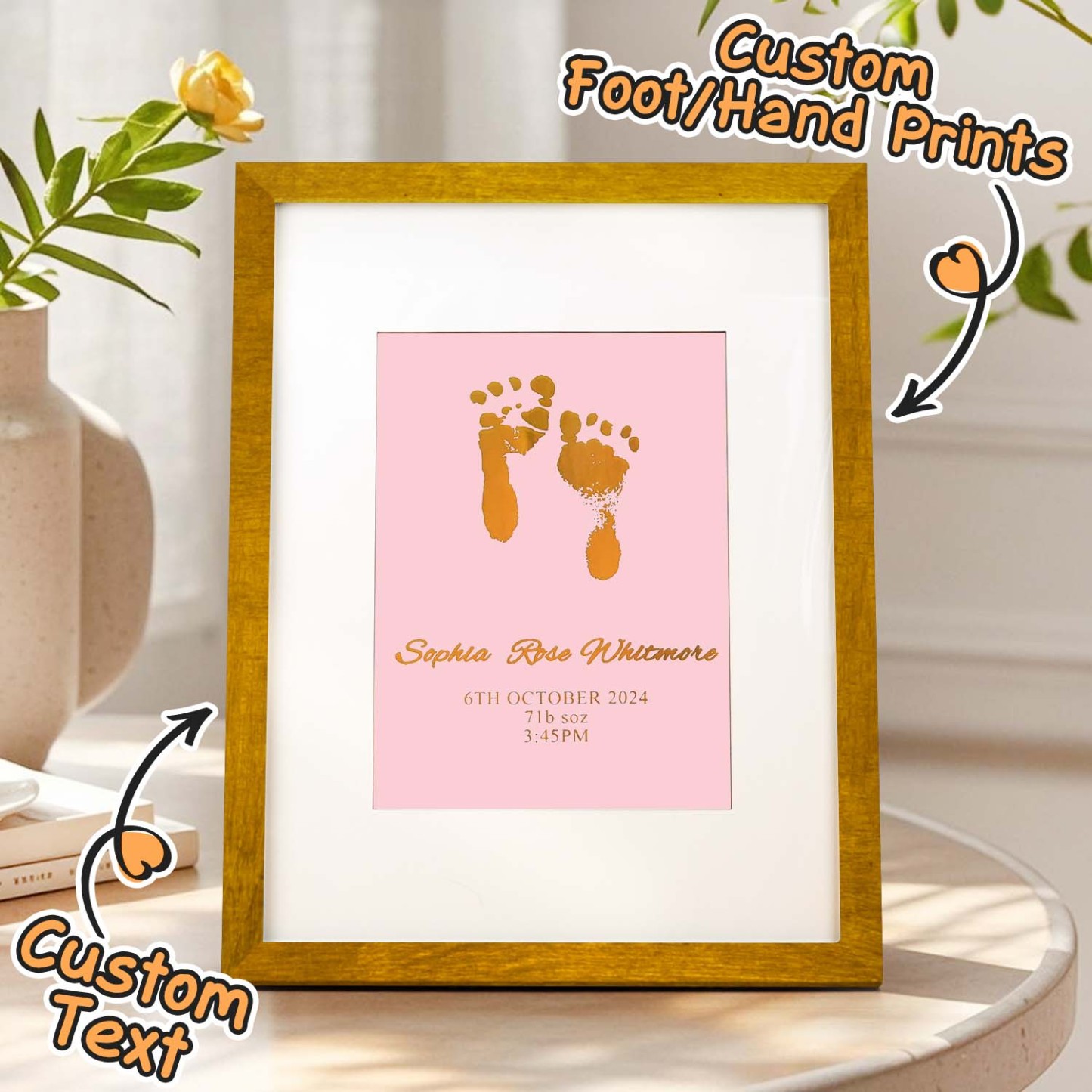 Personalised Foiled Baby Hand & Footprint Artwork A Good Gift - soufeelmy