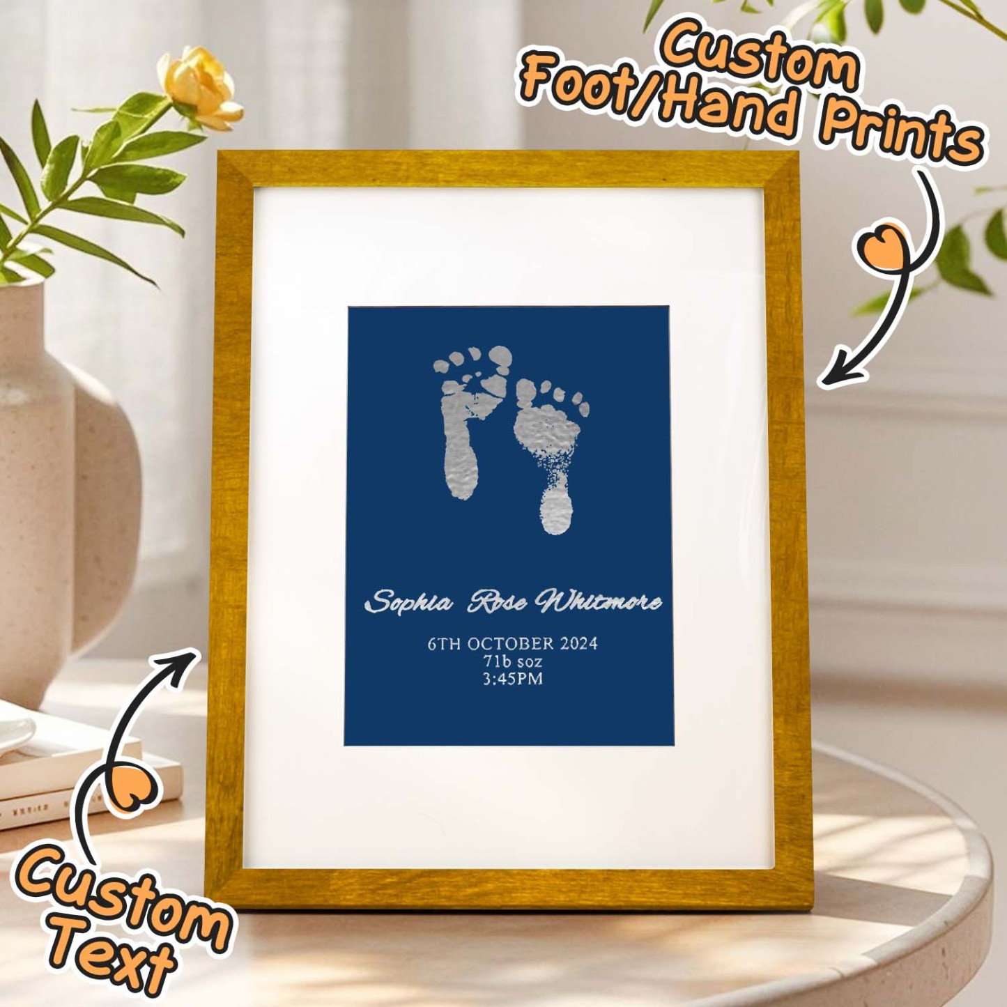 Personalised Foiled Baby Hand & Footprint Artwork A Good Gift - soufeelmy