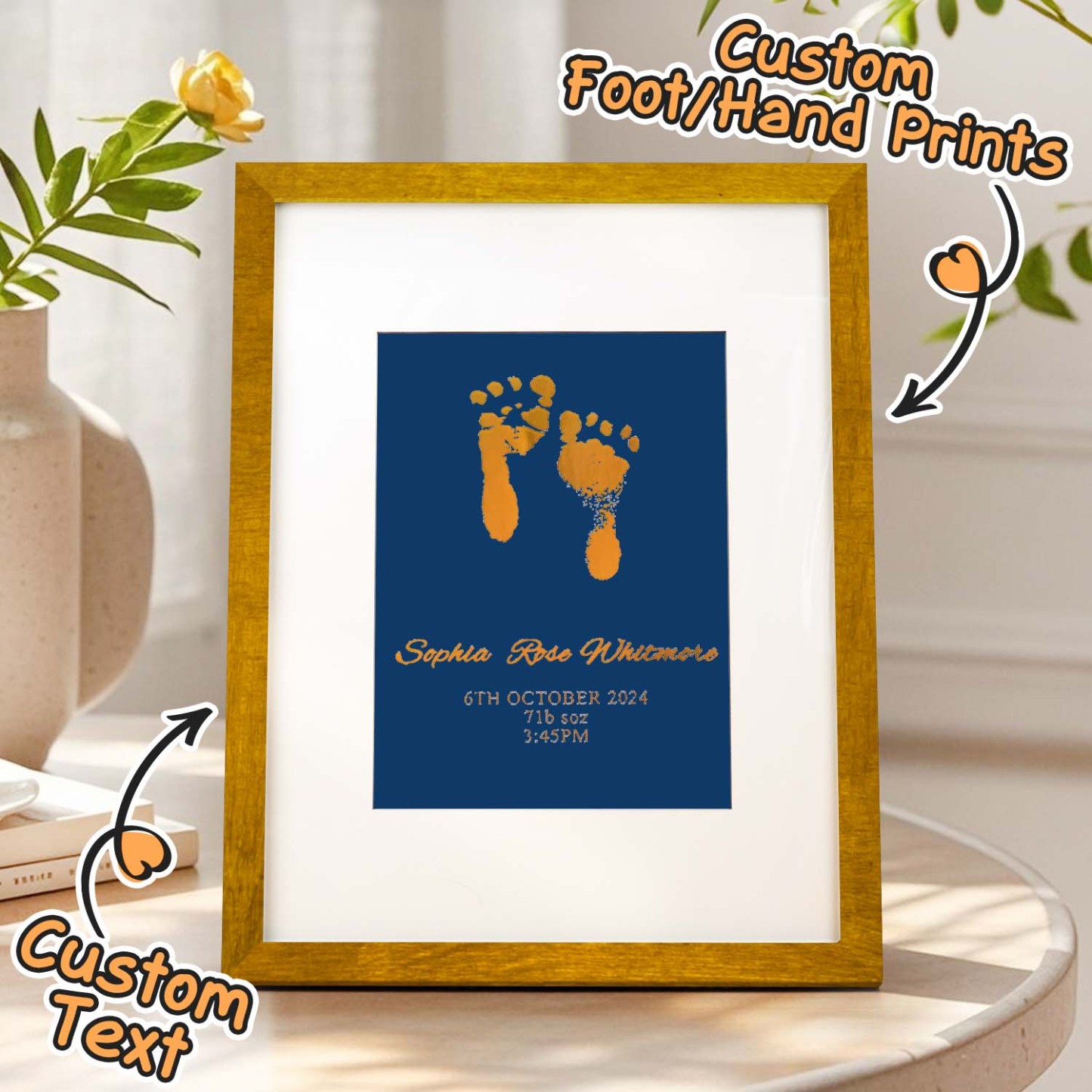 Personalised Foiled Baby Hand & Footprint Artwork A Good Gift - soufeelmy