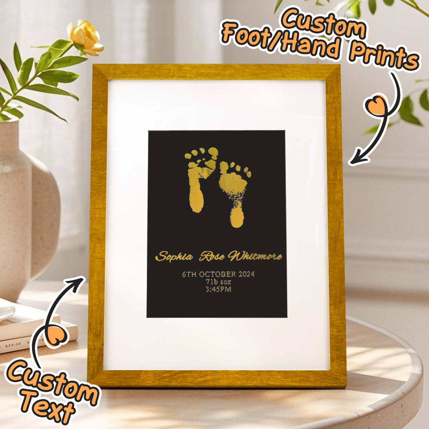 Personalised Foiled Baby Hand & Footprint Artwork A Good Gift - soufeelmy