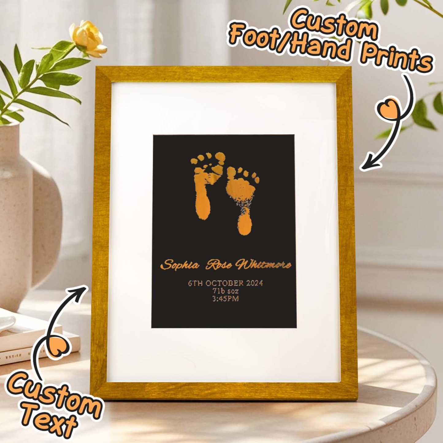 Personalised Foiled Baby Hand & Footprint Artwork A Good Gift - soufeelmy