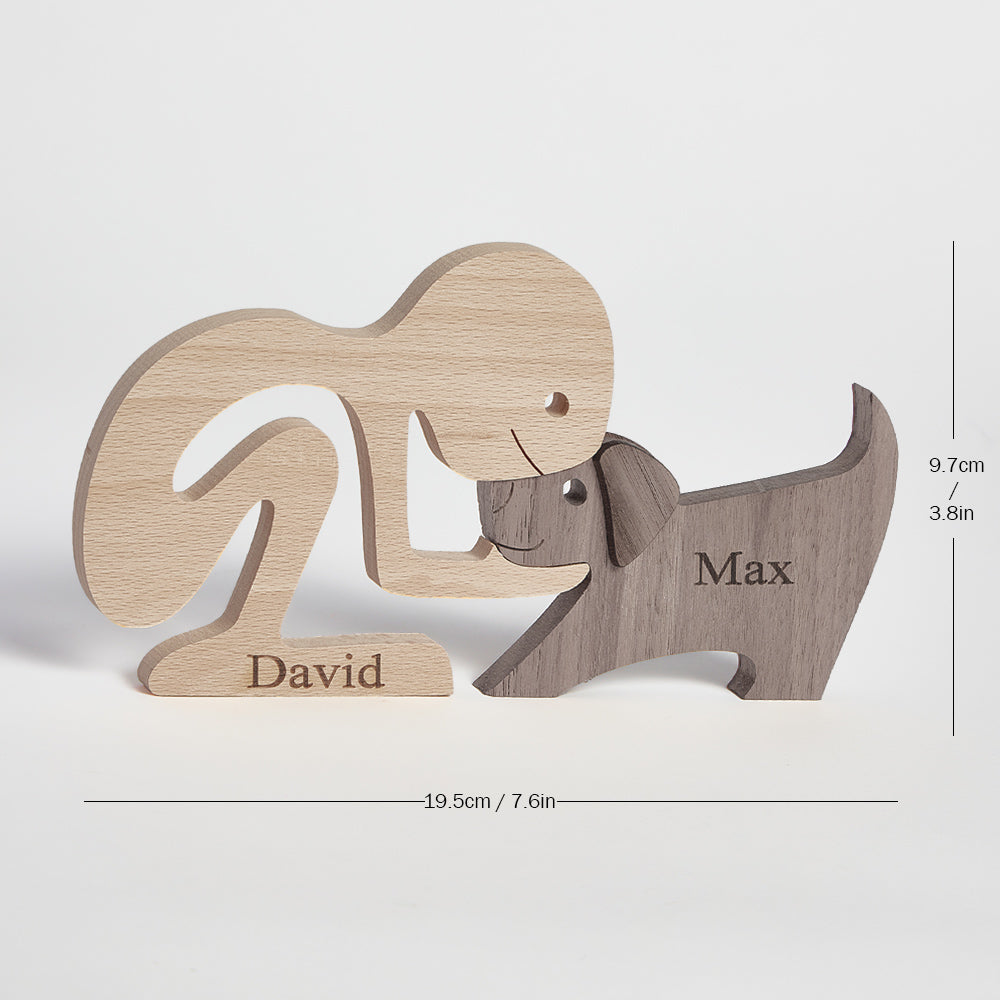 Man and Dog Wooden Pet Carving Blocks Custom Name Table Decor Gifts for Pet Lover - soufeelmy