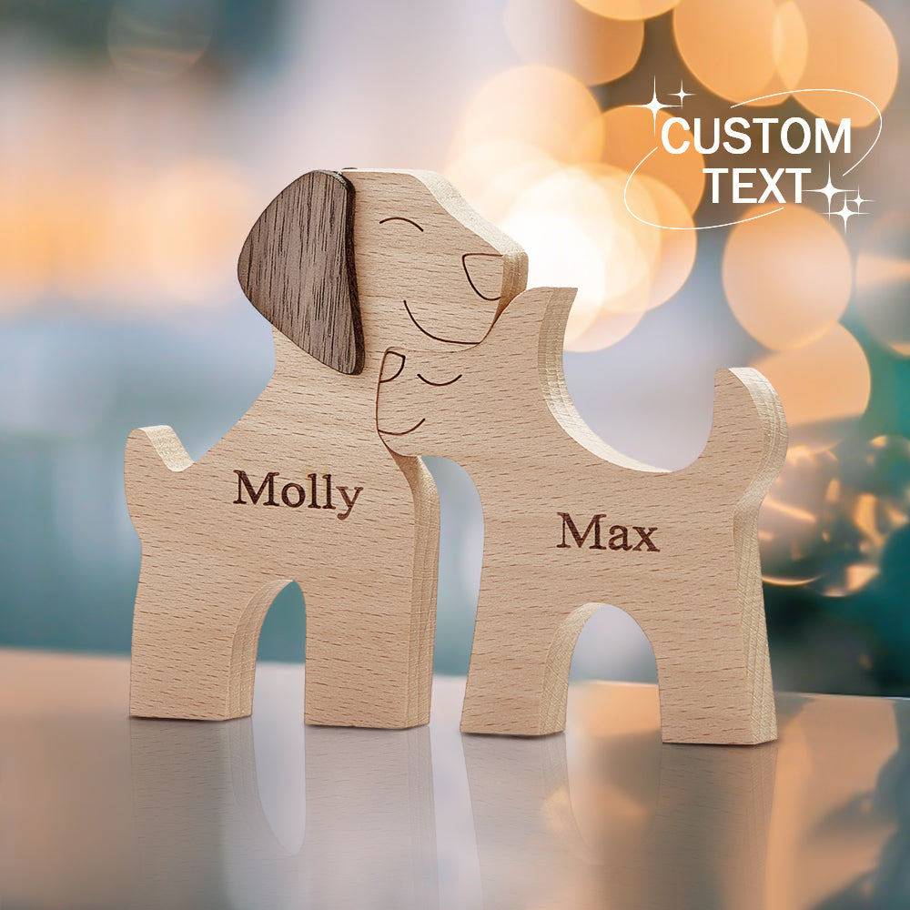 Love Couple Dog Wooden Blocks Custom Name Table Decor Vallentine's Day Gifts - soufeelmy