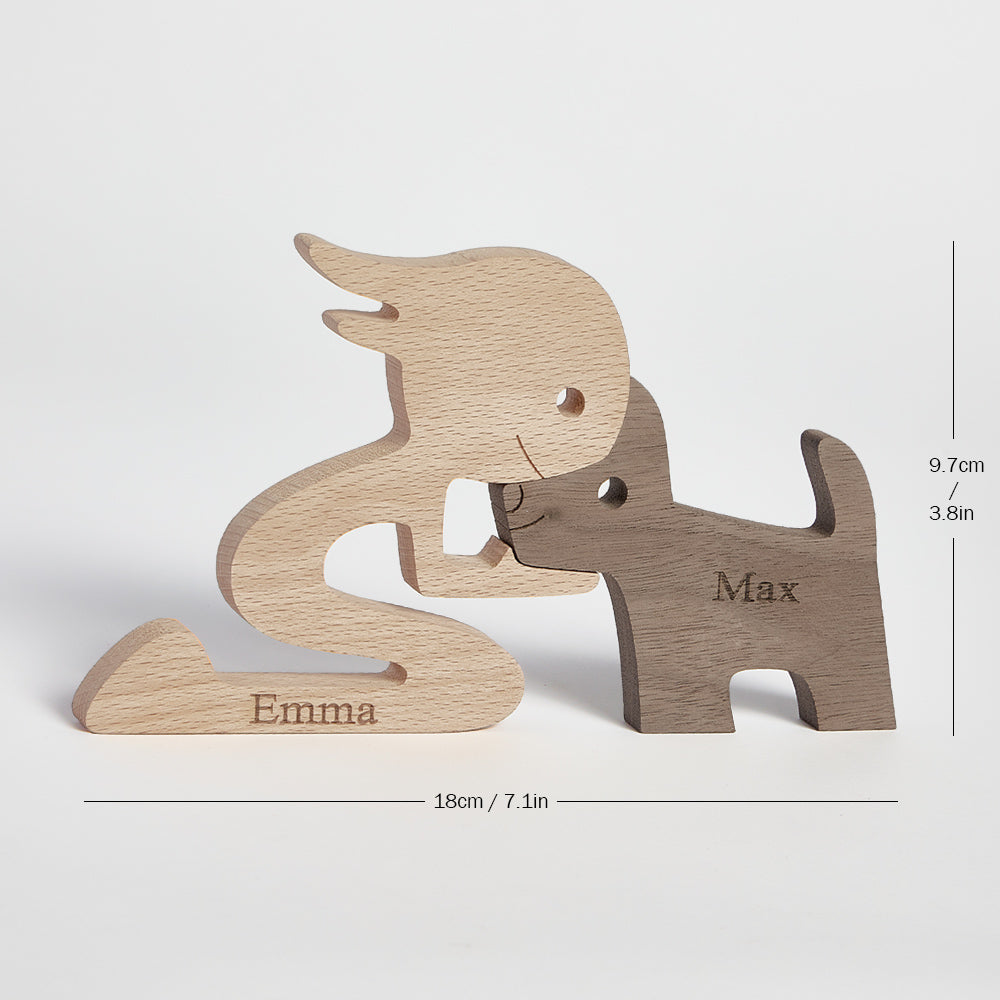 Woman and Dog Wooden Pet Carving Blocks Custom Name Table Decor Gifts for Pet Lovers - soufeelmy