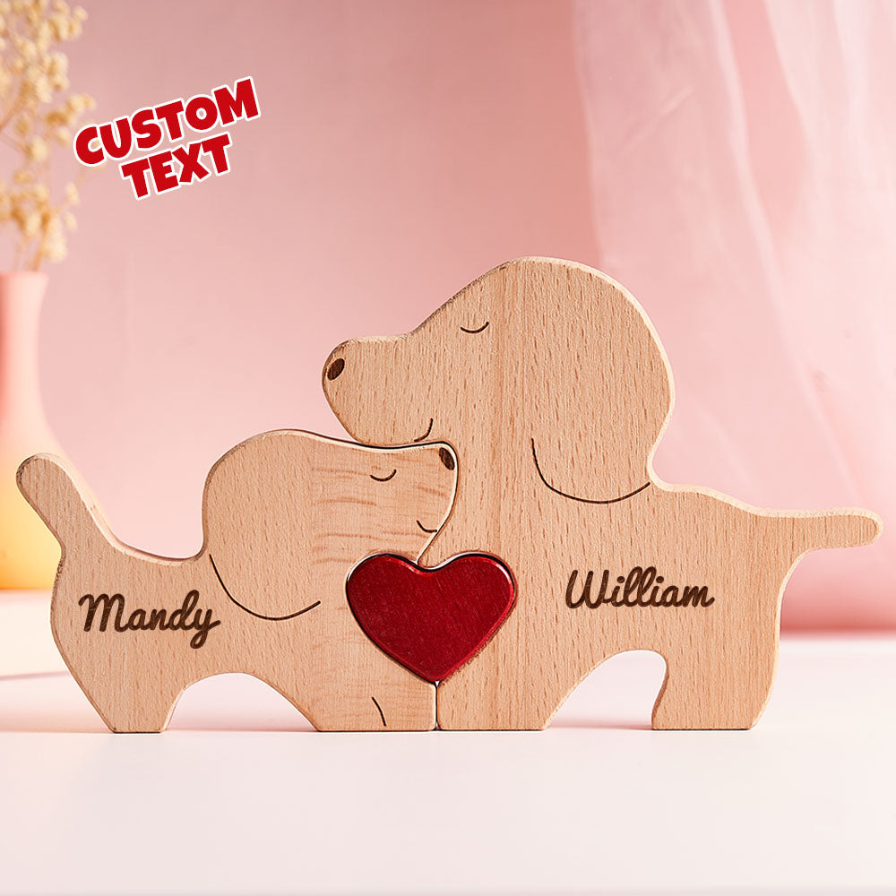 Custom Name Wooden Dog Couple Heart Blocks Valentine's Day Gifts - soufeelmy