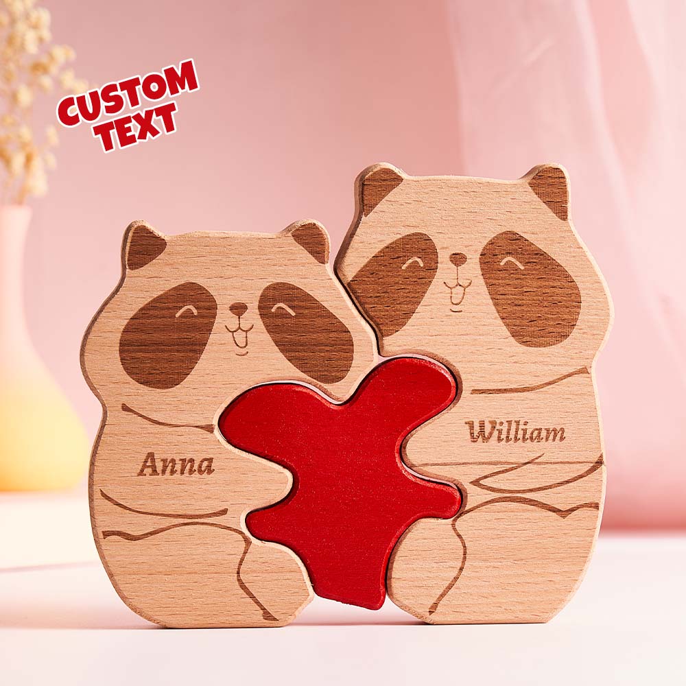 Custom Name Wooden Panda Couple Heart Blocks Valentine's Day Gifts - soufeelmy