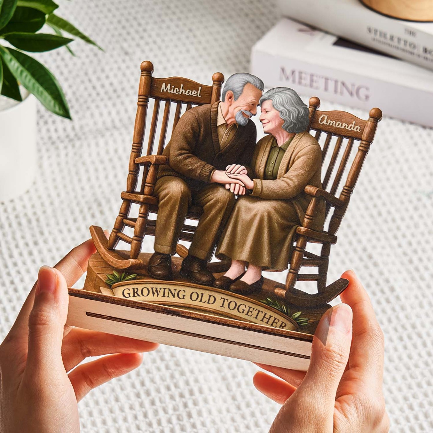 Custom Couple Wooden Ornaments Custom Text 2-Layered Wooden Plaque With Flat Stand Gift For Husband Wife Anniversary Gift - soufeelmy