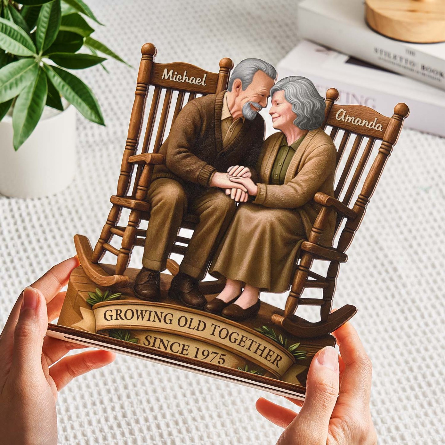 Custom Couple Wooden Ornaments Custom Text 2-Layered Wooden Plaque With Flat Stand Gift For Husband Wife Anniversary Gift - soufeelmy