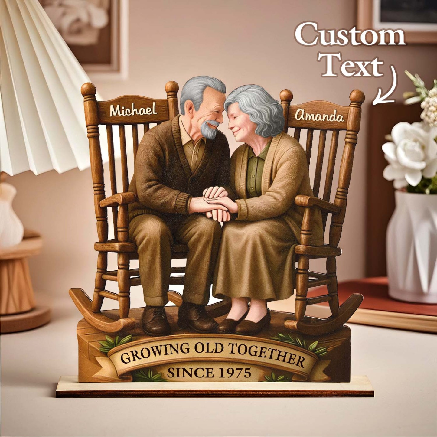 Custom Couple Wooden Ornaments Custom Text 2-Layered Wooden Plaque With Flat Stand Gift For Husband Wife Anniversary Gift - soufeelmy