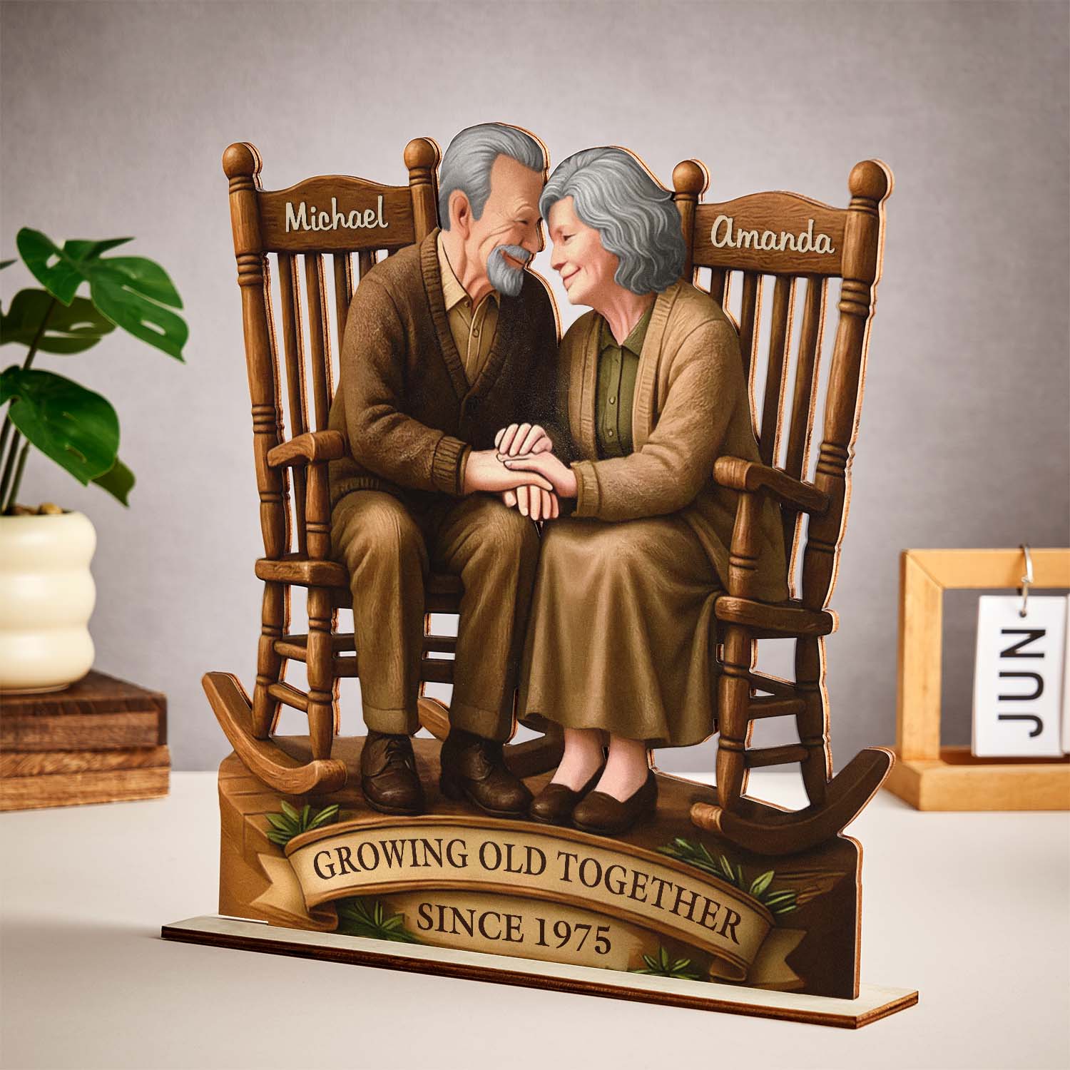 Custom Couple Wooden Ornaments Custom Text 2-Layered Wooden Plaque With Flat Stand Gift For Husband Wife Anniversary Gift - soufeelmy