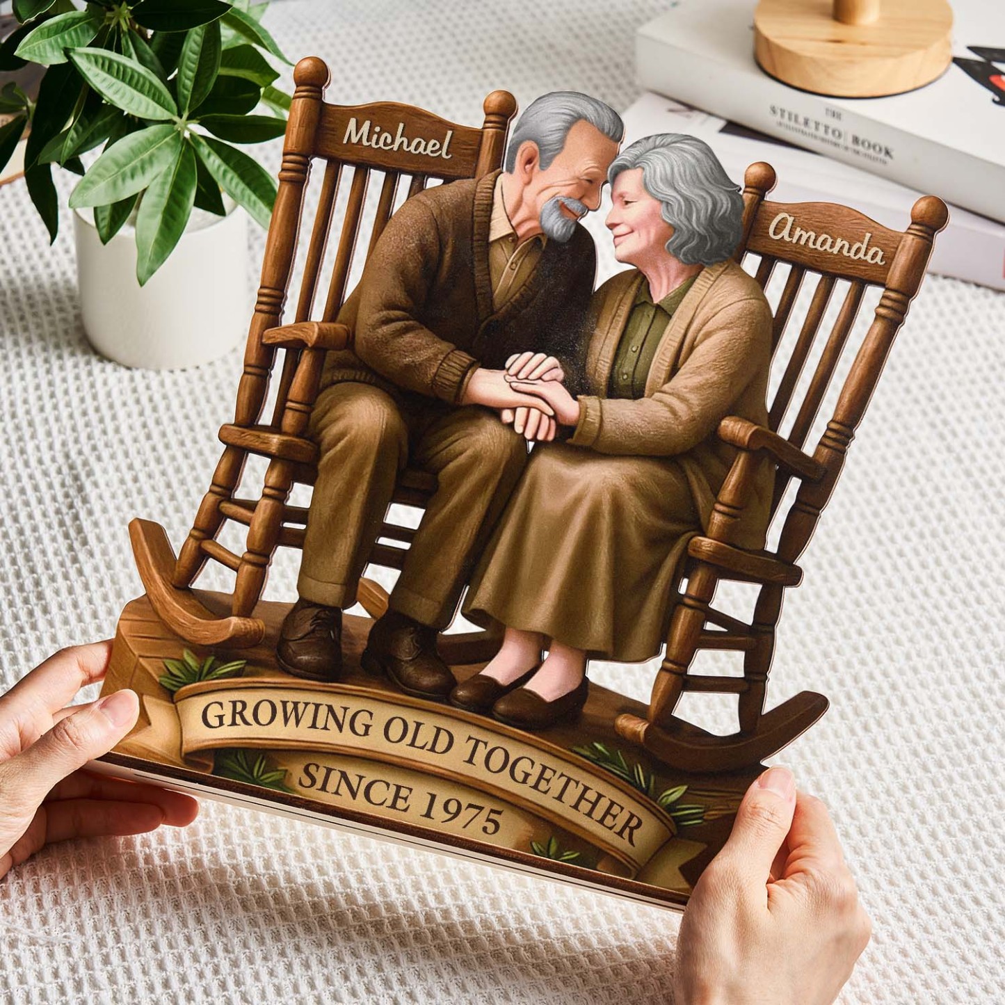Custom Couple Wooden Ornaments Custom Text 2-Layered Wooden Plaque With Flat Stand Gift For Husband Wife Anniversary Gift - soufeelmy