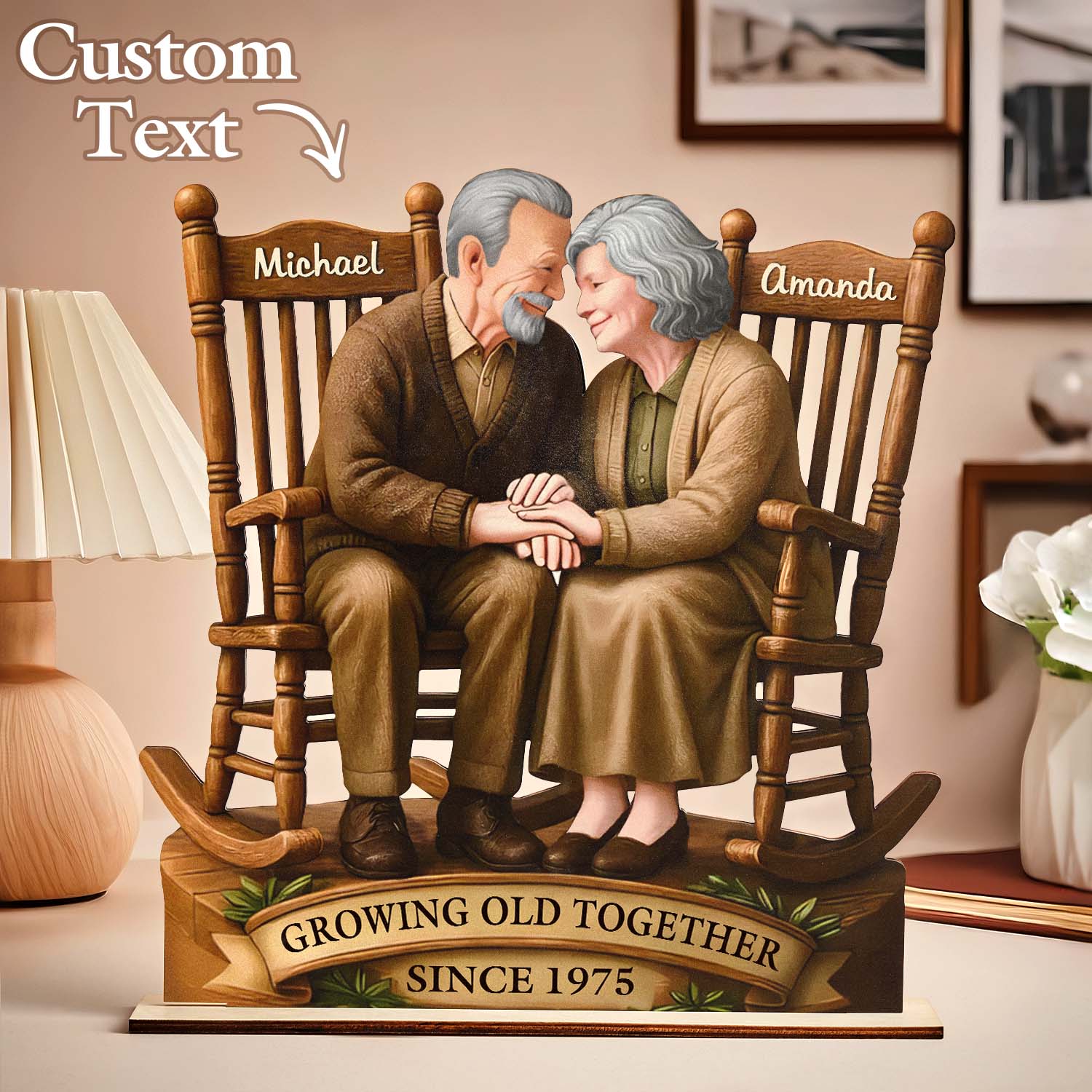 Custom Couple Wooden Ornaments Custom Text 2-Layered Wooden Plaque With Flat Stand Gift For Husband Wife Anniversary Gift - soufeelmy