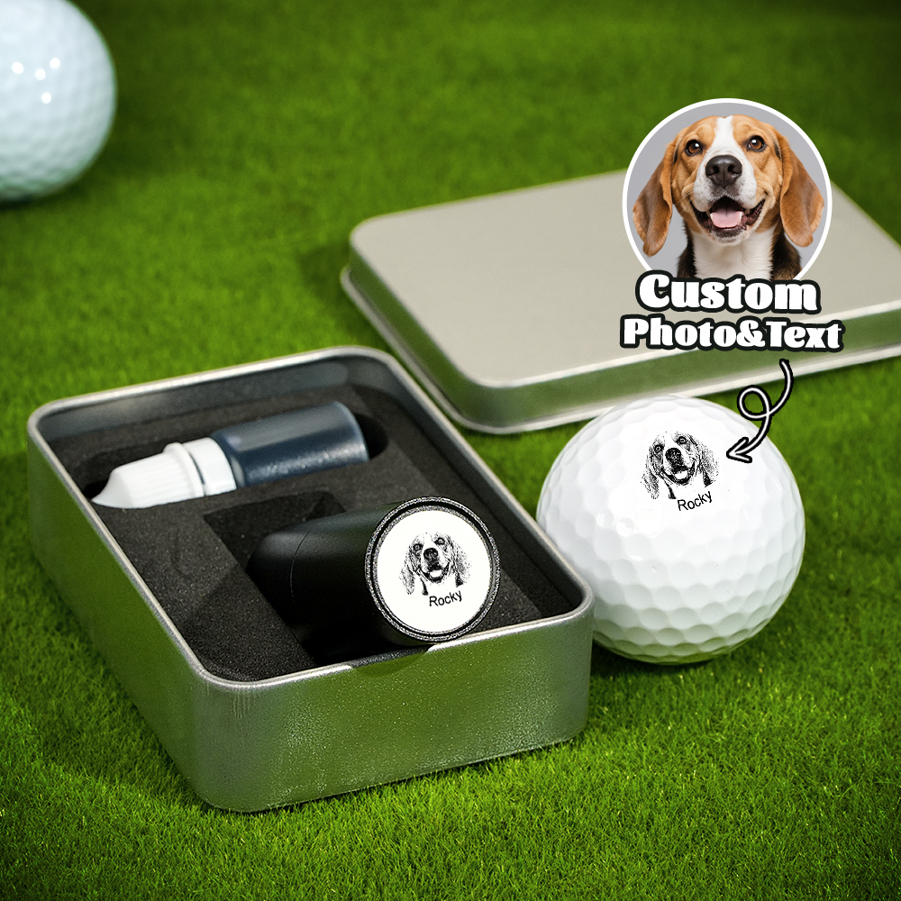 Personalized Dog Cat Pet Portrait Photo Golf Ball Self-inking Stamp with Metal Storage Box and Name Birthday Gift for Golf Players Pet Lovers - soufeelmy