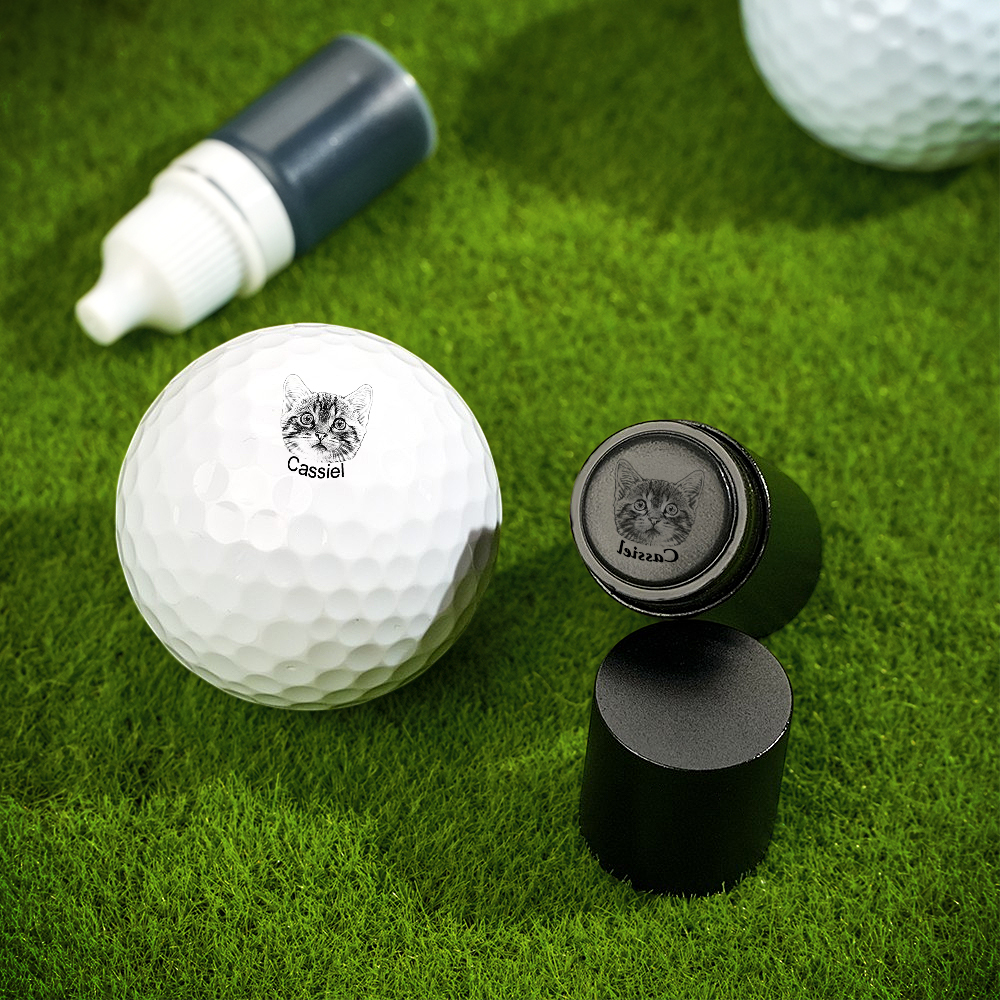 Personalized Dog Cat Pet Portrait Photo Golf Ball Self-inking Stamp with Metal Storage Box and Name Birthday Gift for Golf Players Pet Lovers - soufeelmy