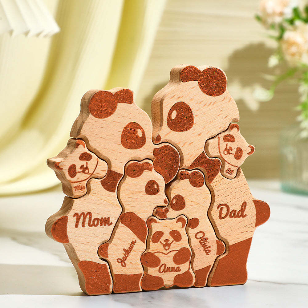 Custom Names Wooden Pandas Family Block Puzzle Home Decor Gifts - soufeelmy