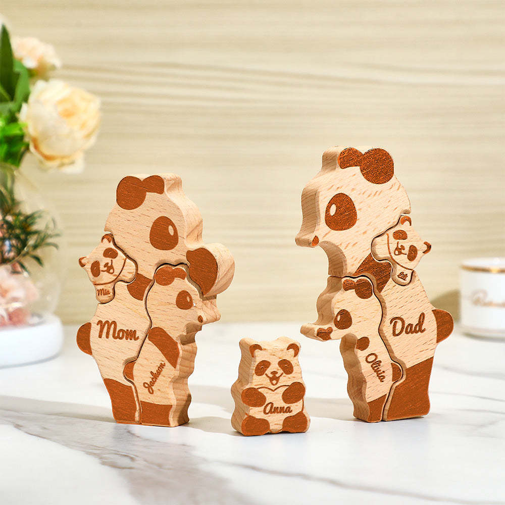 Custom Names Wooden Pandas Family Block Puzzle Home Decor Gifts - soufeelmy