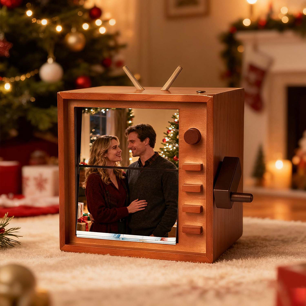 (16*16cm Large Size) Custom Photo Flipbook Frame Vertical Television Animation Machine Mechanical Hand-cranked Flipbook Box Photo Album with Light Christmas Gifts - soufeelmy