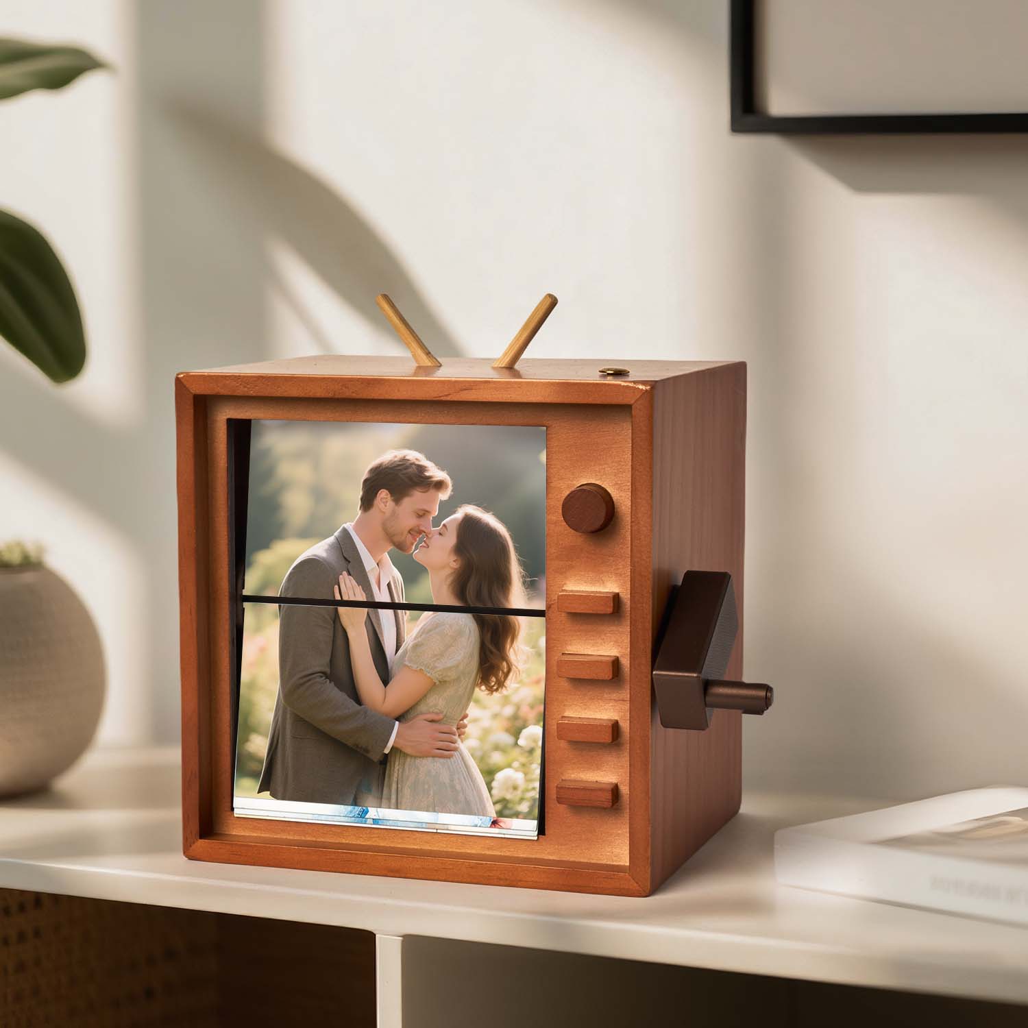 Custom Photo Flipbook Frame Vertical Television 16*16cm Large Animation Machine Mechanical Hand-cranked Flipbook Box Photo Album with Light Memorial Gift - soufeelmy