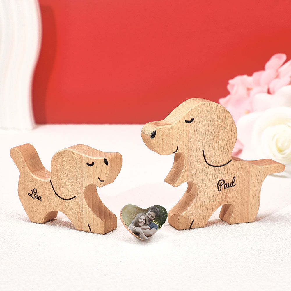 Personalized Wooden Dog Couple Love Heart Puzzle Custom Valentine's Day Gifts - soufeelmy