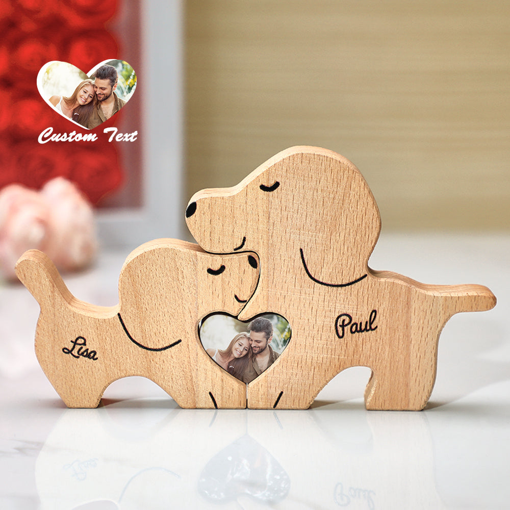 Personalized Wooden Dog Couple Love Heart Puzzle Custom Valentine's Day Gifts - soufeelmy