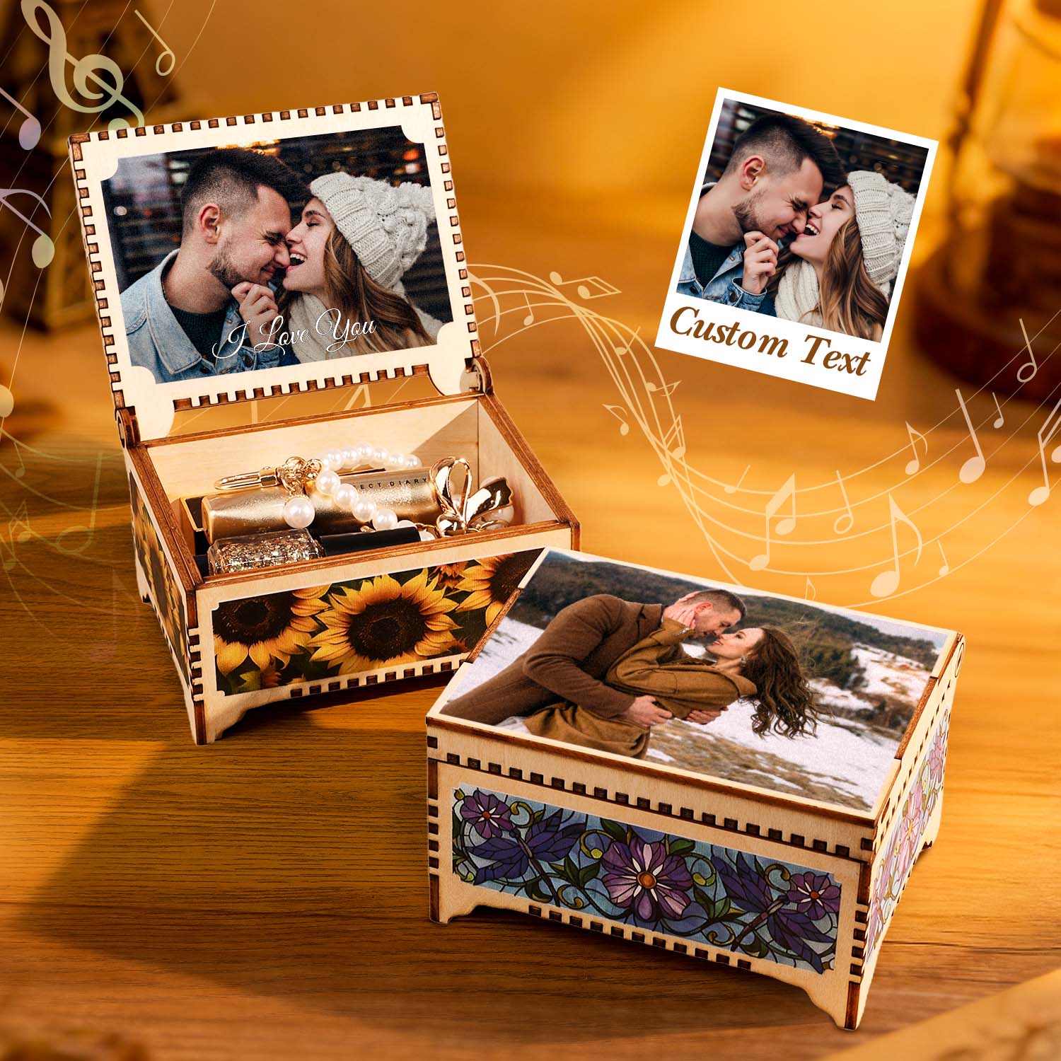 Custom Digital Music Box Any song Tune or Voice Personalized Wooden Photo Music Box with Text Anniversary Gifts Christmas Gifts - soufeelmy