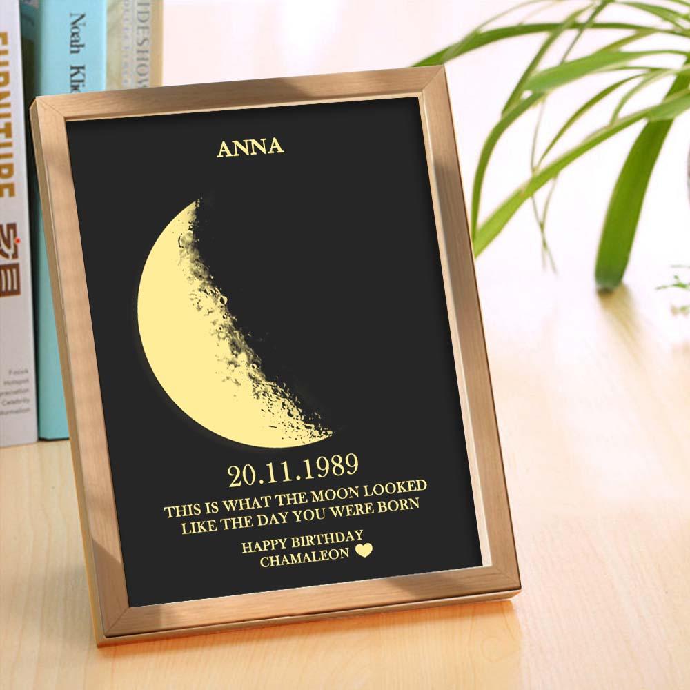 Custom Moon Phase and Names Wooden Frame with Your Text Custom Birthday Art Frame Best Gift for Birthday - soufeelmy