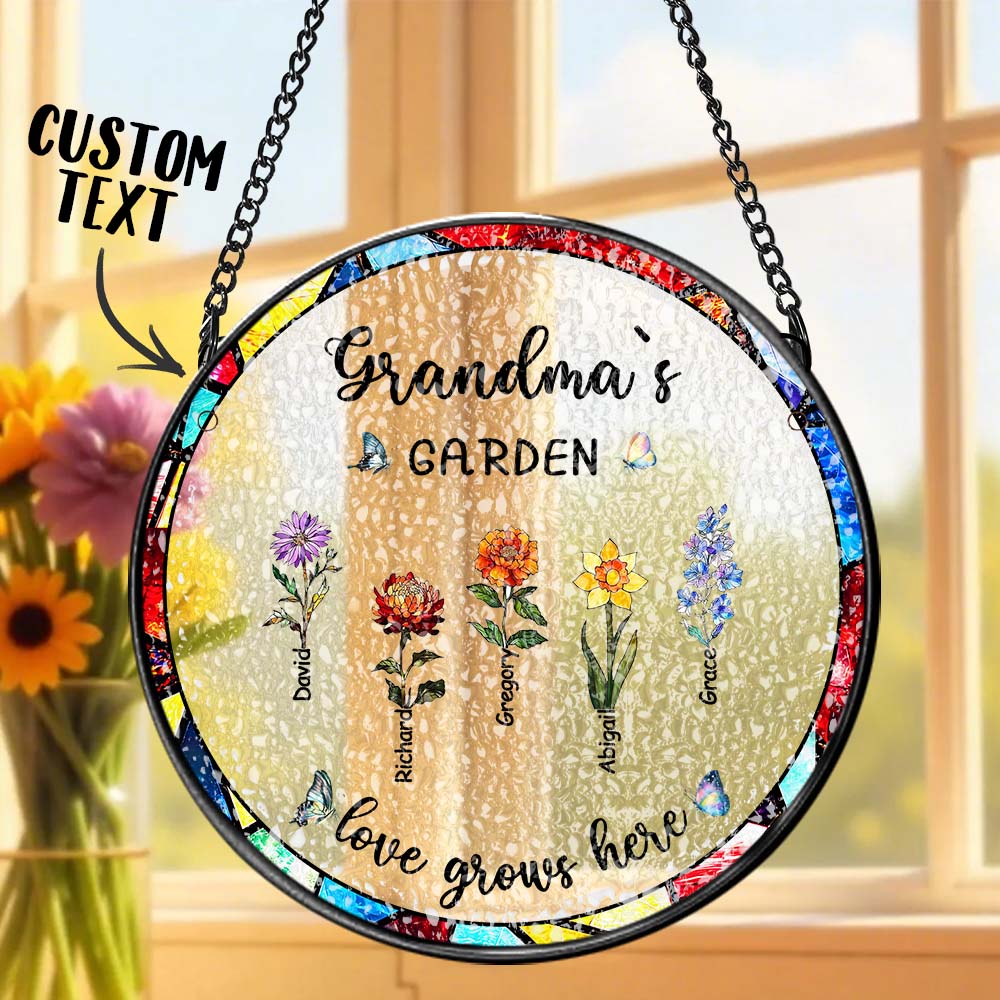 Custom Birthday Flowers Glass Sun Catcher Personalized Child's Name Window Hanging Suncatcher Grandmother's Garden Ornament Gift For Grandmother - soufeelmy