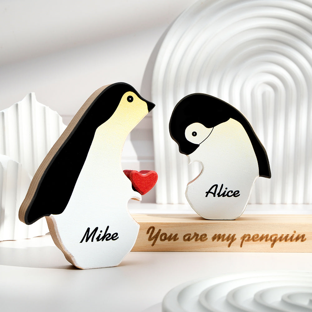 Custom Name Penguin Wooden Blocks Couple Plaque Gifts for Her You Are My Penguin - soufeelmy