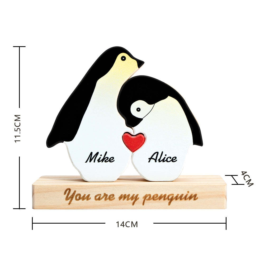Custom Name Penguin Wooden Blocks Couple Plaque Gifts for Her You Are My Penguin - soufeelmy
