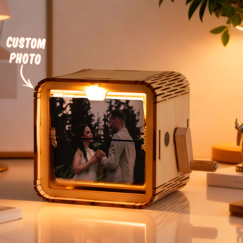 Custom 16 Photos Music Flipbook Frame Wood Color Animation Machine Mechanical Hand-cranked Photo Album with Light - soufeelmy