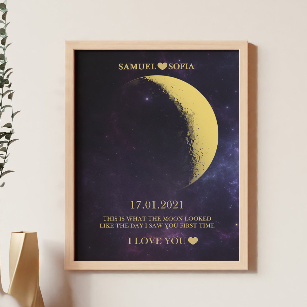 Custom Moon Phase Gold Print Frame Gifts for Birthday and Anniversary