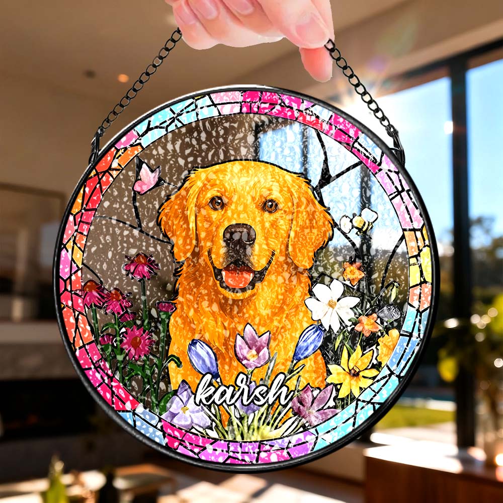 Custom Dog Portrait Suncatcher Custom Pet Portrait Stained Glass Suncatcher Dog Stained Glass Dog Dog Memorial Gift Pet Memorial Gift - soufeelmy