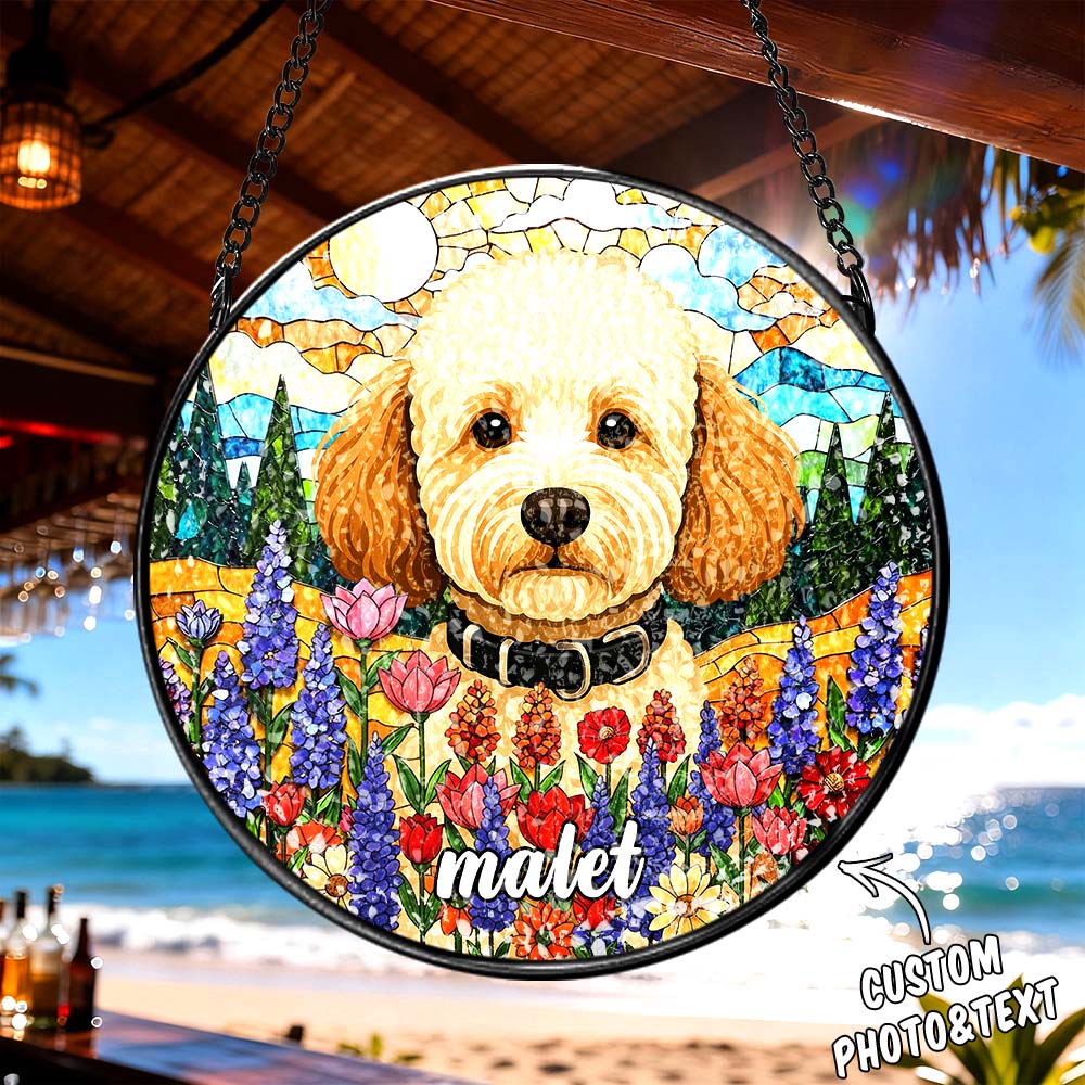 Dog Memorial Suncatcher Pet Memorial Gifts Pet Portrait Stained Glass Suncatcher Dog Portrait from Photo Sympathy Gifts - soufeelmy