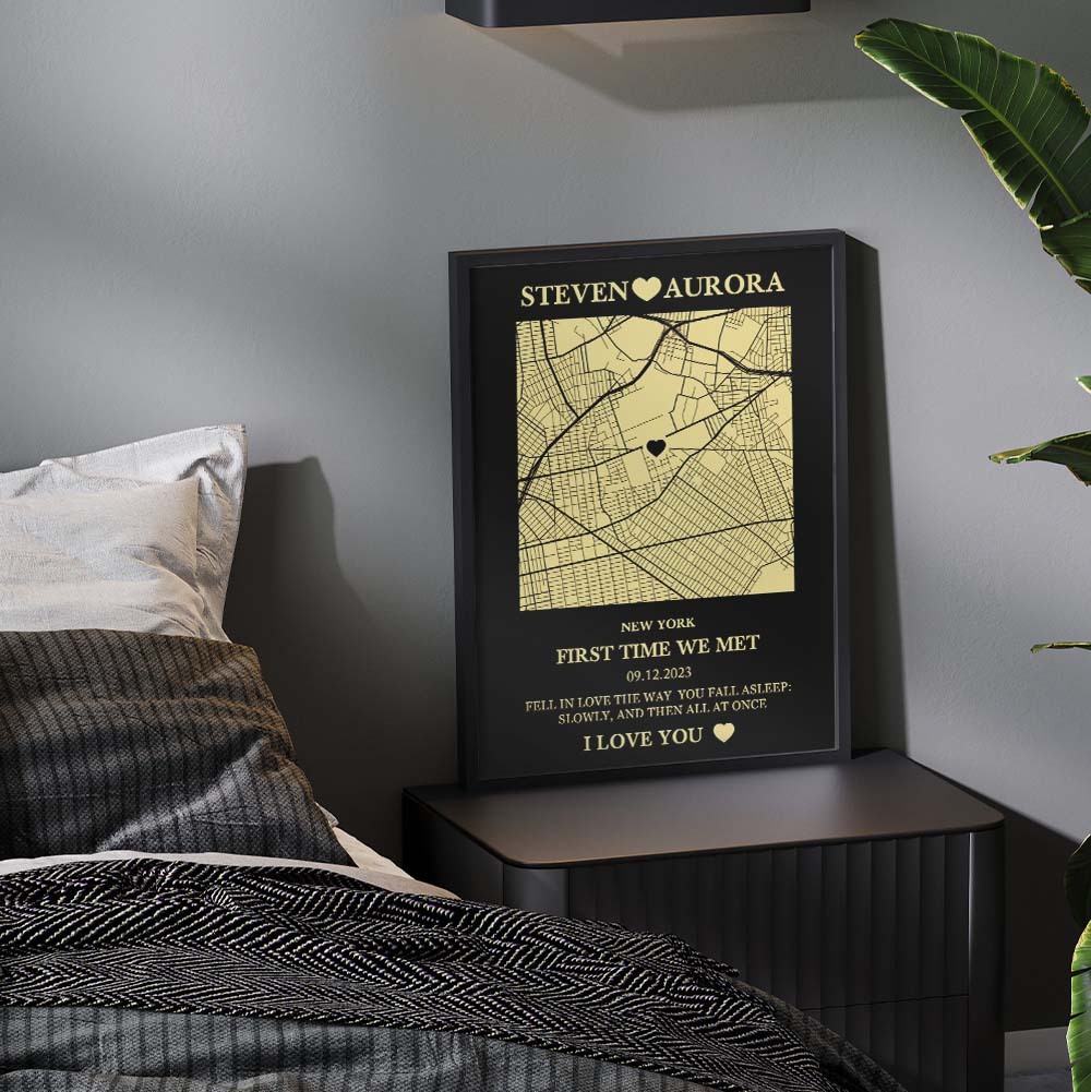 Custom Map Wooden Frame Personalized Text Wall Art Anniversary Gift Where It All Began - soufeelmy