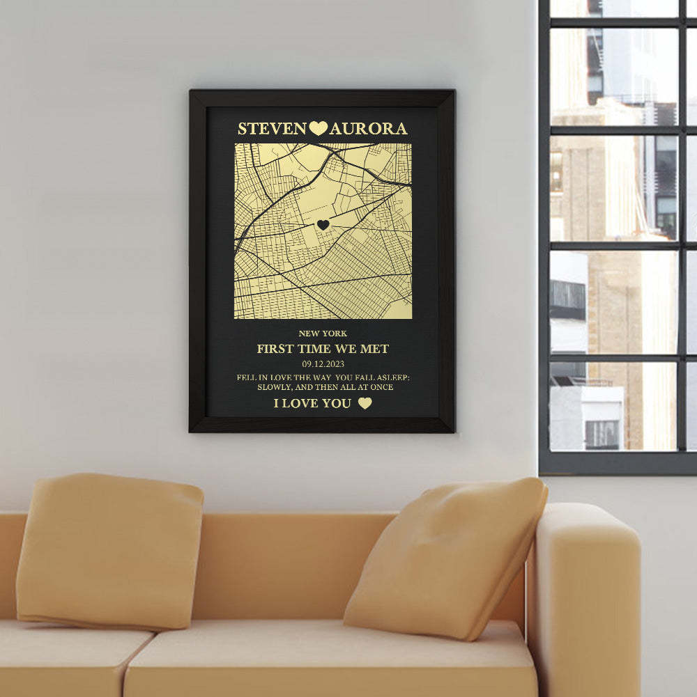 Custom Map Wooden Frame Personalized Text Wall Art Anniversary Gift Where It All Began - soufeelmy