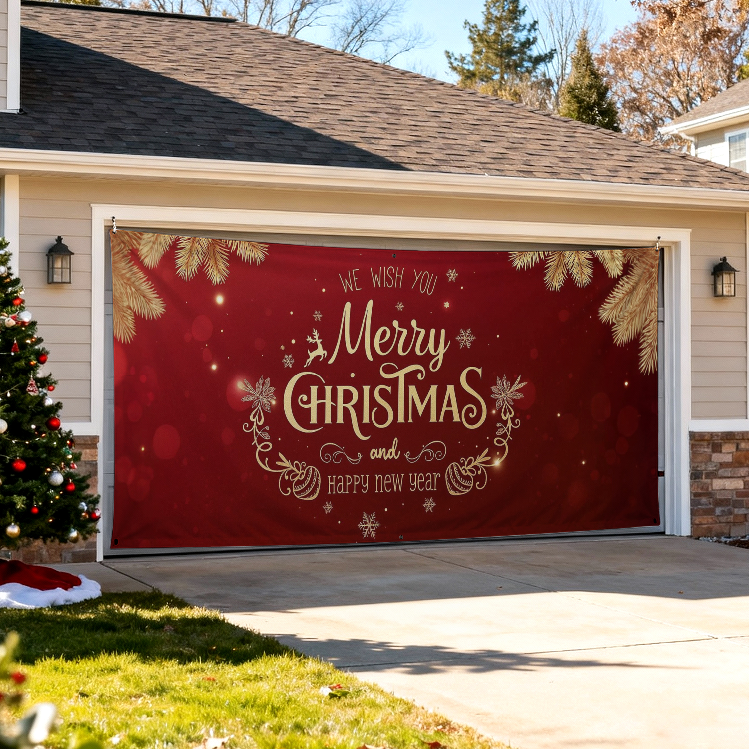 Christmas Garage Door Covers Custom Holiday Door Curtain, Festive Outdoor Decoration, Hanging Garage Cover - soufeelmy