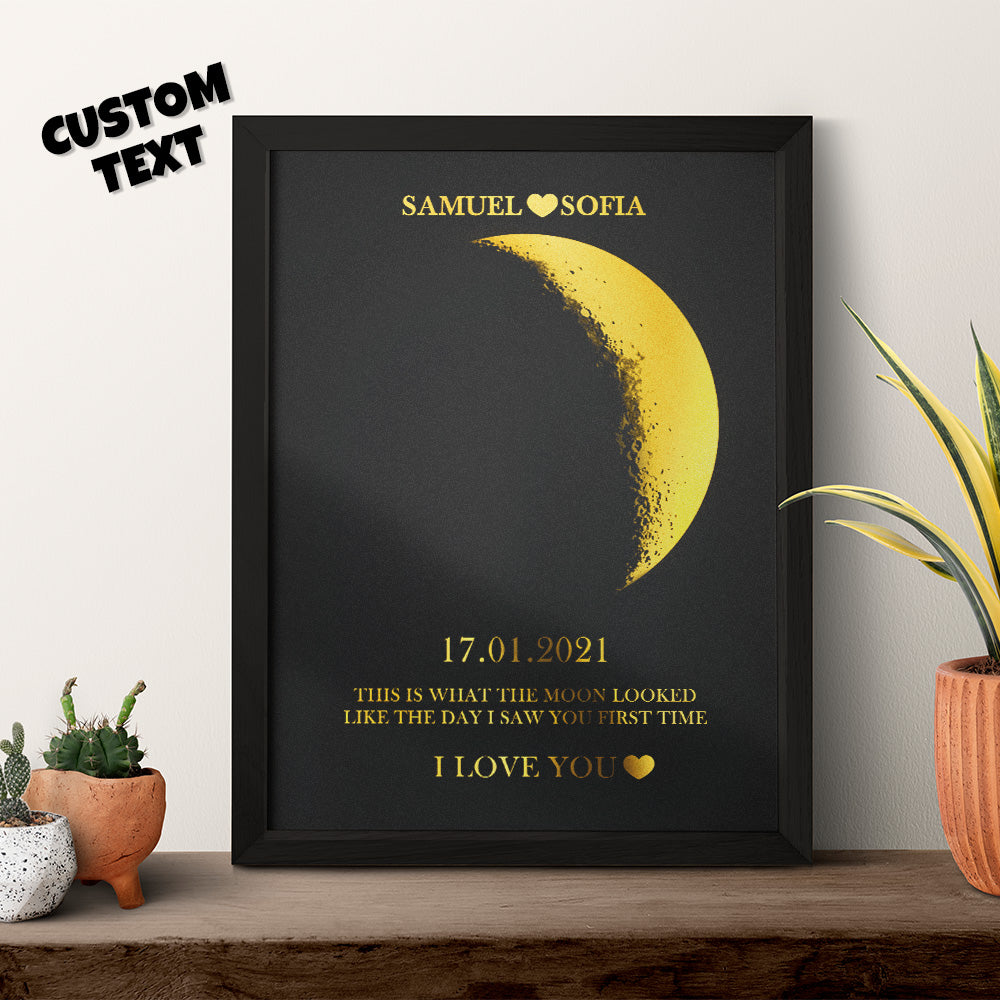 Personalized Moon Phase Foil Print Wooden Frame with Custom Text - soufeelmy