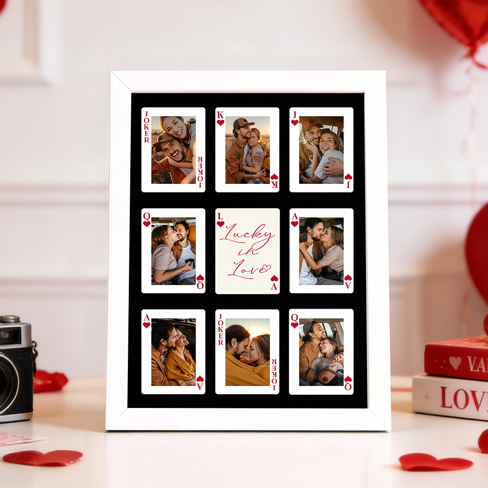 Personalized Love Playing Cards Frame, Custom Photo Wall Art for Couples, A Timeless Valentine's & Anniversary Gift - soufeelmy