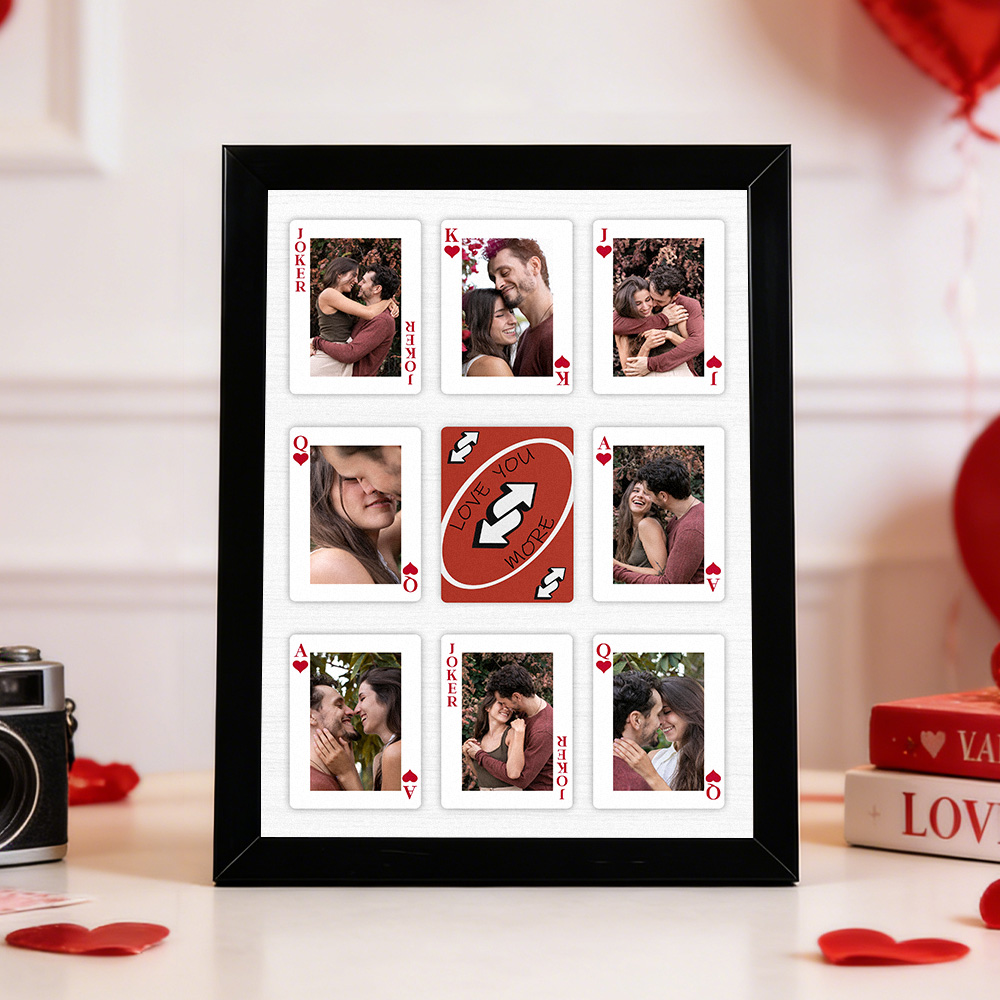 Personalized Love Playing Cards Frame, Custom Photo Wall Art for Couples, A Timeless Valentine's & Anniversary Gift - soufeelmy